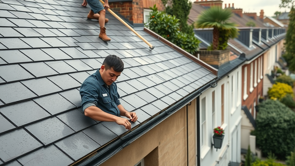 South West London roofers installing new slate roof on Victorian house