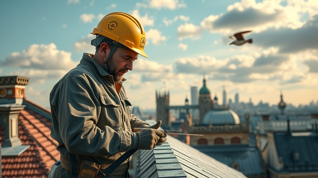 Expert craftsman installing specialist lead roofing on a historic London building rooftop