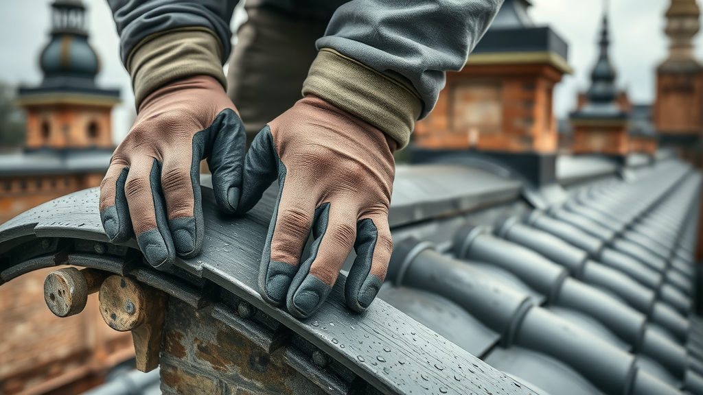 Hands of a specialist shaping lead roofing with precision for long-lasting results