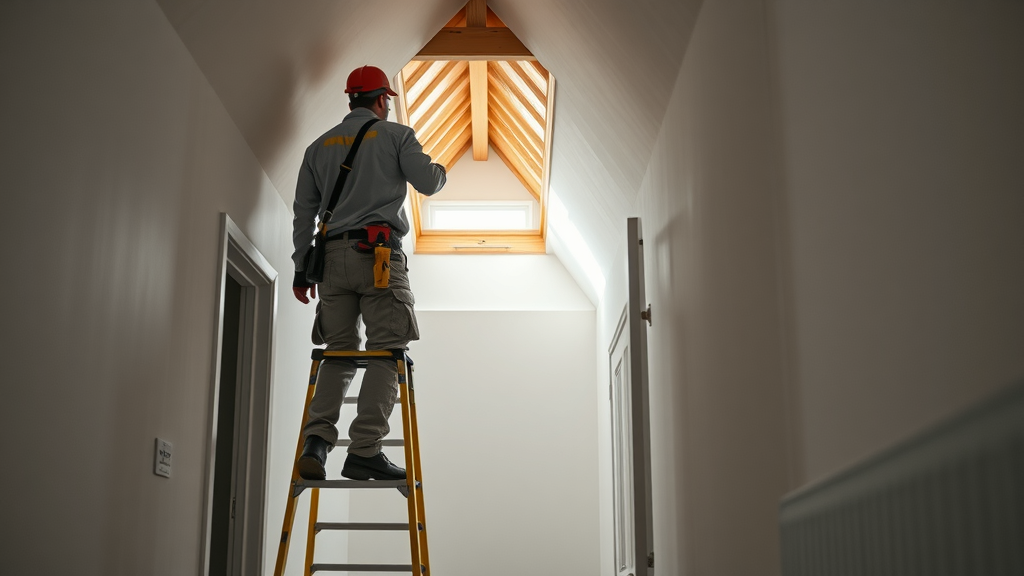 Expert checking attic insulation as part of loft insulation services