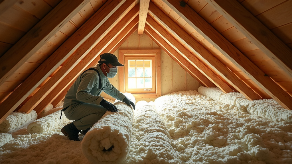 Professional installing loft insulation in a cozy attic for energy efficiency