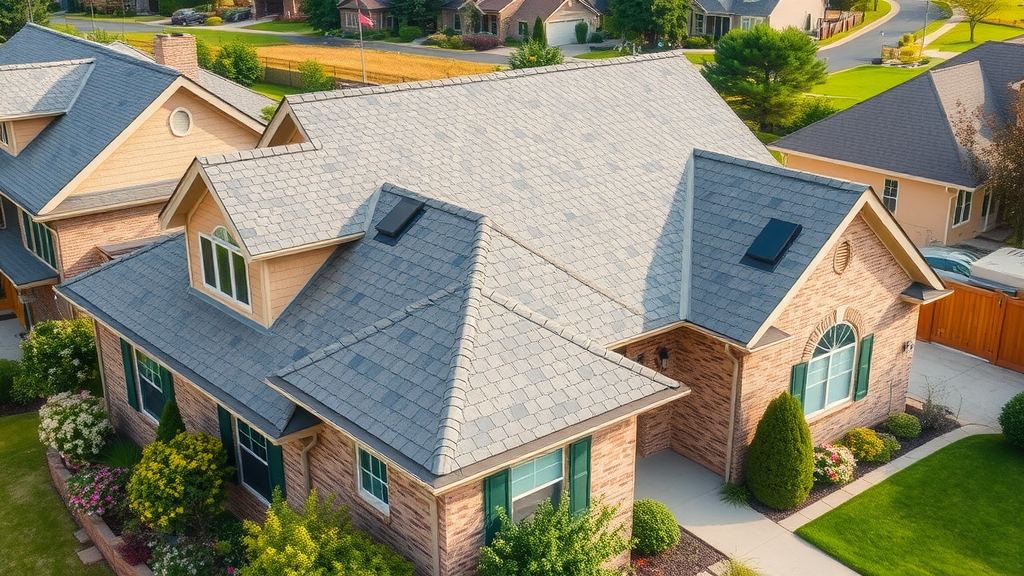 Modern home with new slate shingles showcasing roof replacement solutions