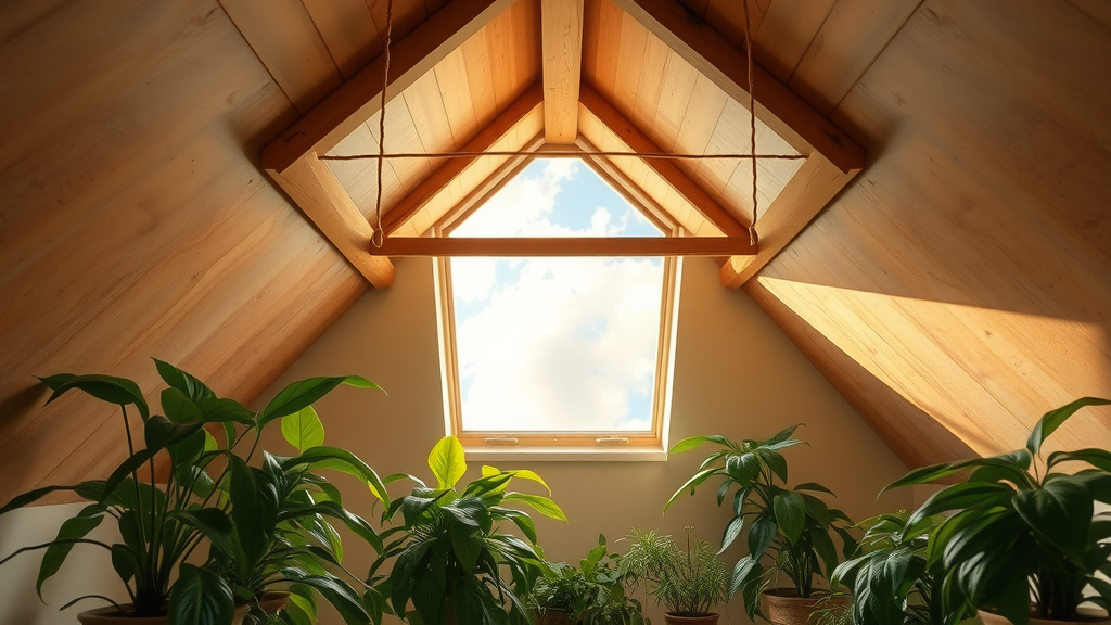 Well-ventilated attic room under roof ventilation solutions with healthy plants