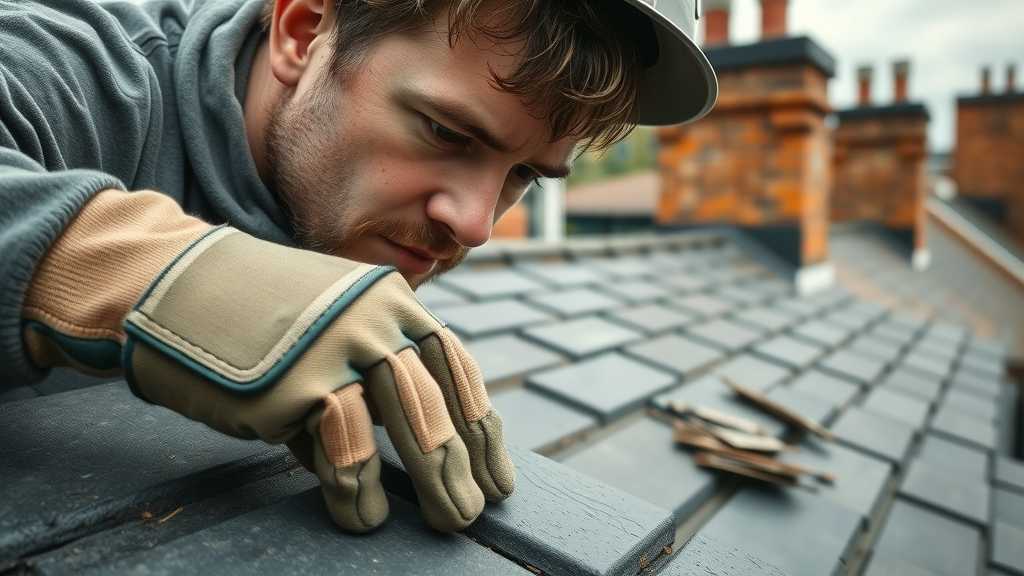 Professional roofer conducts high-quality roofing repairs London with new slate tiles.