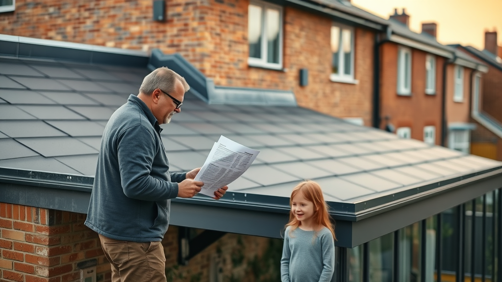 South West London roofer inspecting modern flat roof for local family