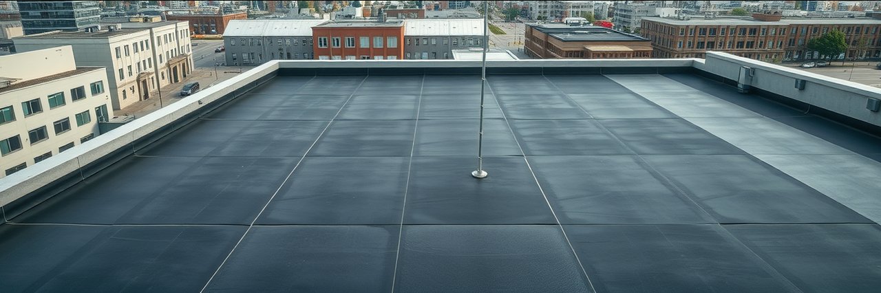 Flat rooftop with seamless membrane showing modern roof ventilation solutions